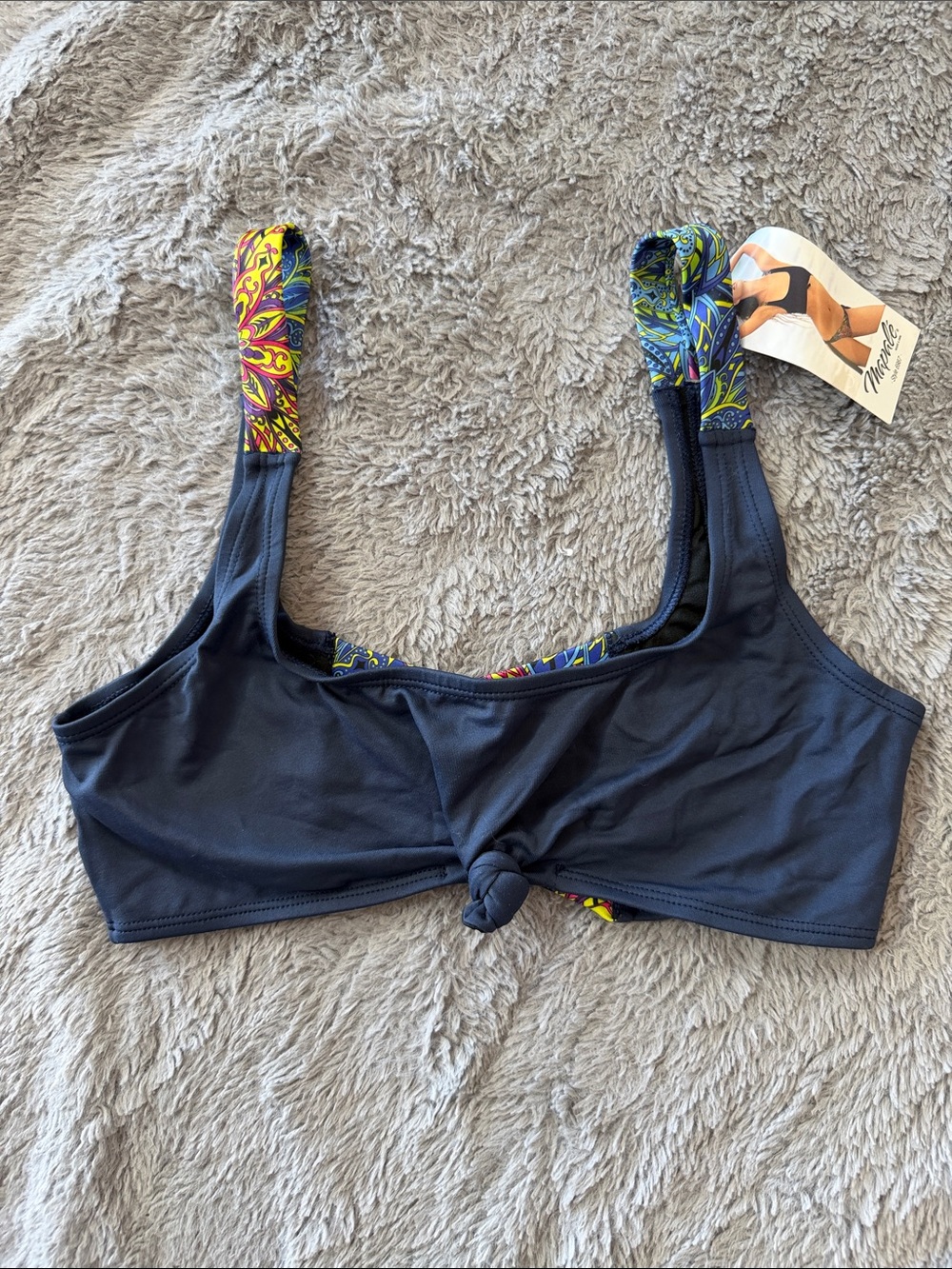 Navy Knot-Front Camisole with Multicolor Printed Straps